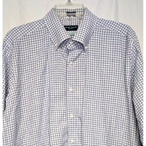 Peter Millar Summer Chambray Shirt Mens Large Blue Check Button Down Long Sleeve